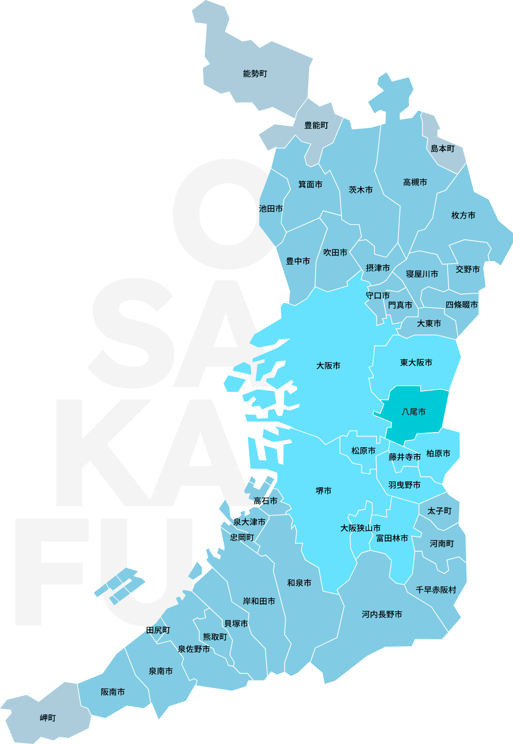大阪府対応エリアの地図