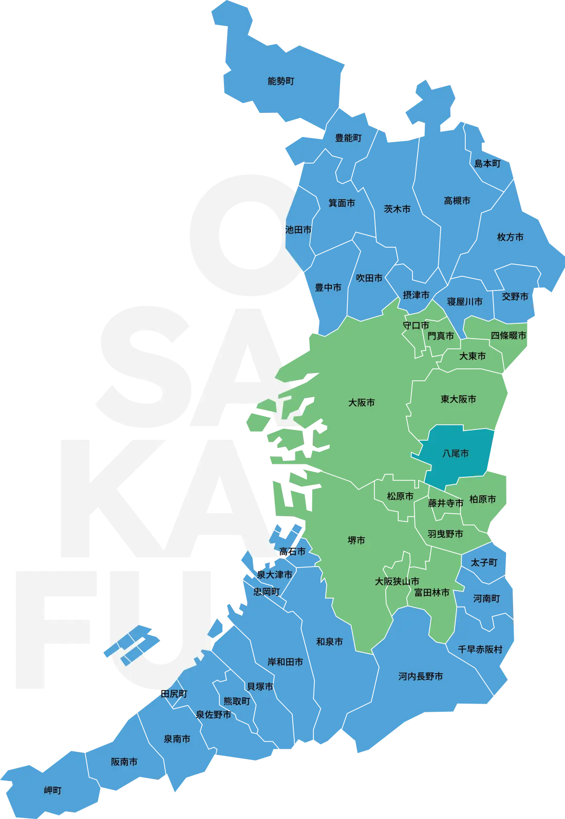 大阪府対応エリアの地図